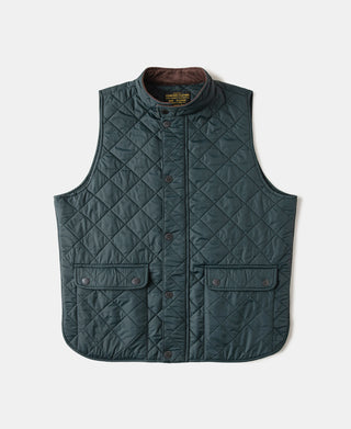 Corduroy Trimmed Diamond Quilted Field Vest – Dark Green
