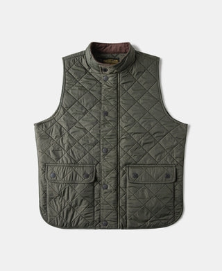 Corduroy Trimmed Diamond Quilted Field Vest – Olive