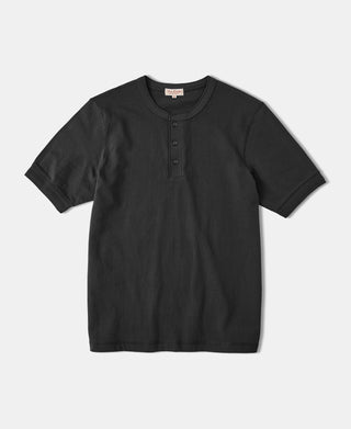 9.3 oz Cotton Tubular Henley T-Shirt - Black