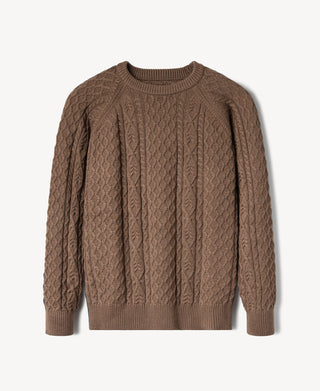 Aran Cable Knit Fisherman Sweater - Light Brown