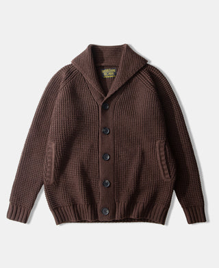 Shawl Collar Raglan Sleeve Wool Cardigan - Dark Brown