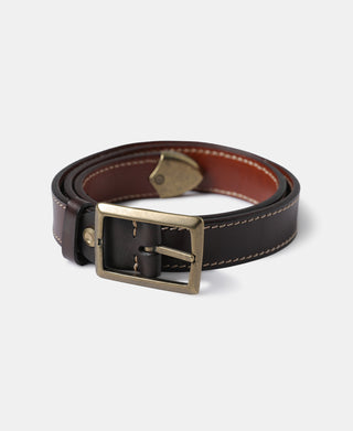 Brass-Tipped Reversible Leather Belt - Coffee / Brown