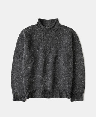 Roll Neck Pure Wool Fisherman Sweater - Dark Gray
