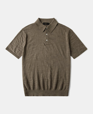 Lightweight Slub Cotton Knit Polo - Olive