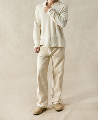 Terry Cloth Long Sleeve Johnny Collar T-Shirt