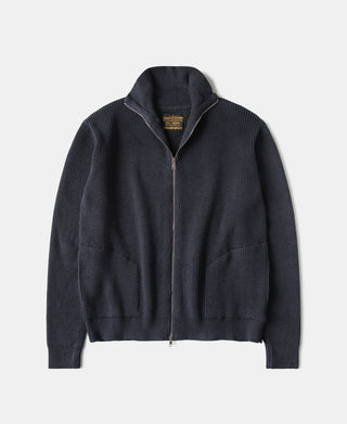 Ribbed Knit Two-End Zip Wool Blend Cardigan