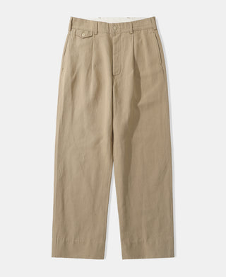 Textured Linen-Cotton Trousers in Khaki