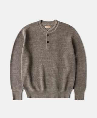 Textured Melange Knit Henley Shirt - Taupe