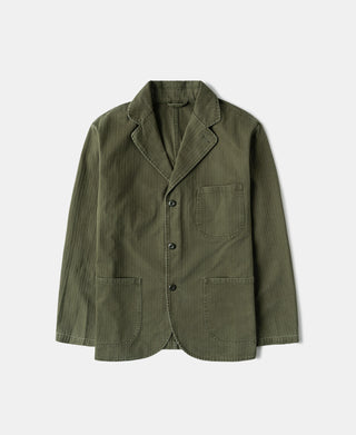 Olive herringbone blazer jacket with notch lapel, single-breasted buttons, chest pocket