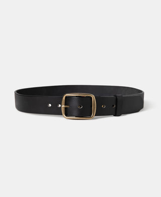 Square-Buckle Wide Leather Belt - Black