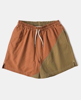 Two-Tone Beach Swim Trunks - Brown/Dark Yellow