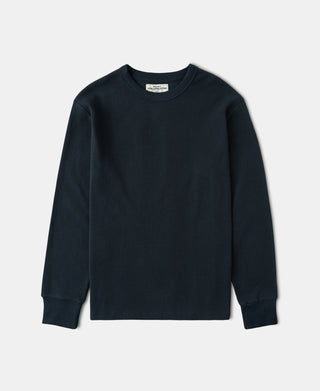 Cotton Blend Waffle Long Sleeve T-shirt - Navy