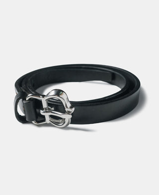 Silver Plated Brass Buckle Cowhide Belt - Black