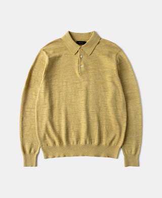 Slub Cotton Long Sleeve Knit Polo - Mustard
