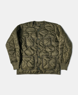 Military Style Quilted Padded Ripstop Nylon Jacket - Olive