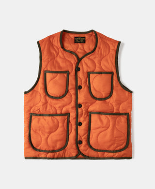 Military Style Quilted Padded Ripstop Nylon Vest - Orange