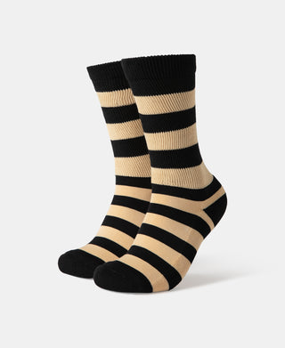 Retro Striped Cotton Socks - Black/Apricot