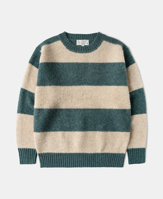 Brushed Wool Striped Sweater -  Blue/Apricot
