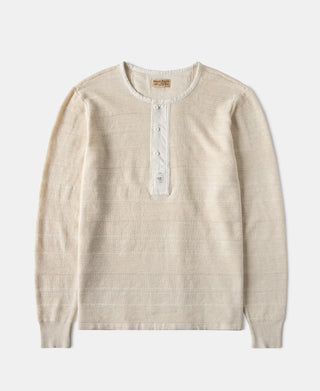 Waffle Knit Jacquard Henley Shirt - Apricot