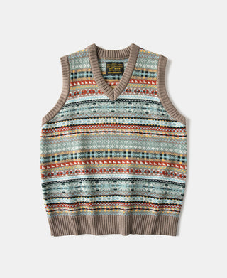 Fair Isle Wool Blend Knit Vest - Gray