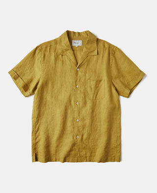 1950s Italian Collar Linen Shirt - Mustard