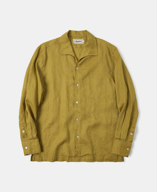 1950s Italian Collar Long-Sleeve Linen Shirt - Mustard