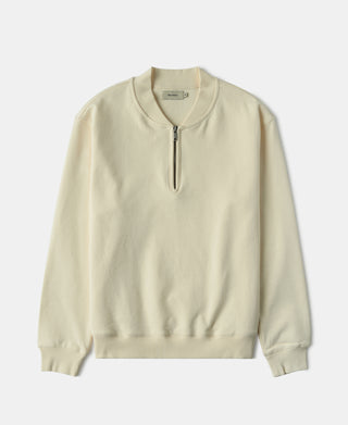 Vintage Baseball Collar Quarter-Zip Sweatshirt - Apricot