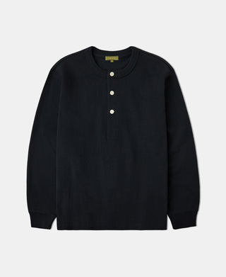 1930s 10.5 oz Cotton Loopwheel Tubular Henley Shirt - Black - XXL