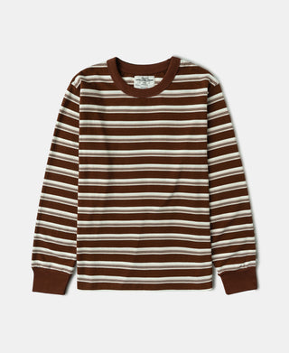 Heavyweight Stripe Crewneck Long Sleeve T-Shirt - White/Coffee