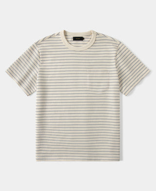 Heavyweight Cotton Striped Pocket T-Shirt in Apricot