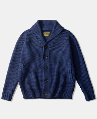 Shawl Collar Raglan Sleeve Wool Cardigan - Navy Blue