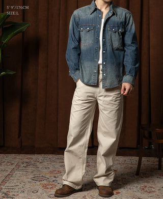 Slub Denim Snap Button Western Shirt - Washed Indigo