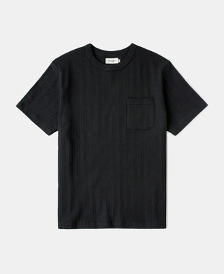 Vintage black ribbed cotton pocket T-shirt with crew neck and short sleeves