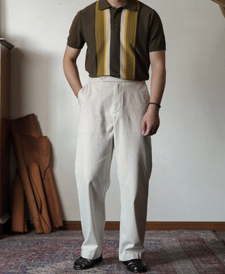 Retro Drawstring Slub Cotton Straight-leg Trousers