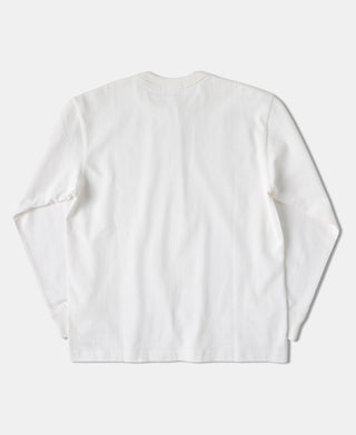 A plain white long-sleeve t-shirt shown .
