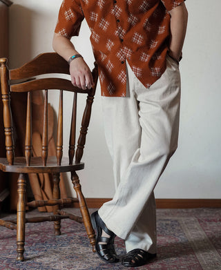 Retro Drawstring Slub Cotton Straight-leg Trousers