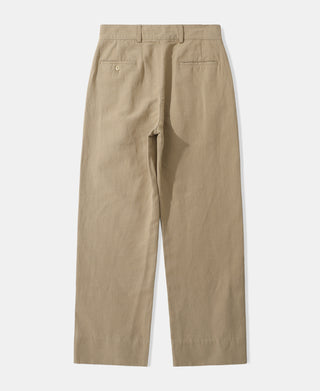 back view of Textured Linen-Cotton Trousers – Khaki