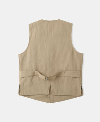 back view of Textured Linen-Cotton Vest – Khaki