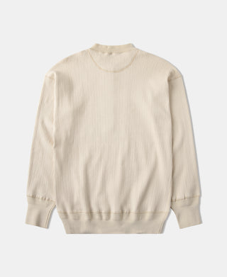 Ribbed Long Sleeve Henley T-Shirt - Apricot
