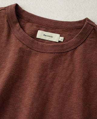 neckline detail of Vintage Slub Cotton Cap Sleeve T-Shirt - Clay
