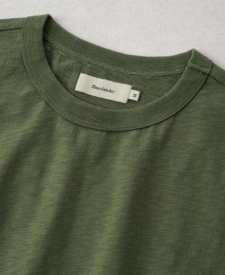 neckline detail of Vintage Slub Cotton Cap Sleeve T-Shirt - Olive