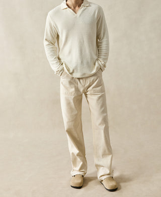 Terry Cloth Long Sleeve Johnny Collar T-Shirt