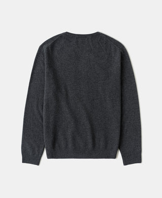 Merino wool crewneck sweater, heather gray, ribbed cuffs and hem