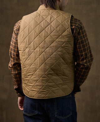 Corduroy Trimmed Diamond Quilted Field Vest – Khaki
