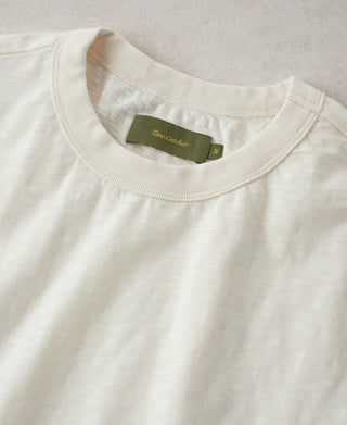 neckline detail of Vintage Slub Cotton Cap Sleeve T-Shirt - Apricot