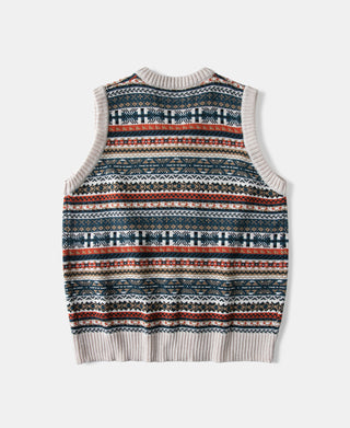 Fair Isle Wool Blend Knit Vest - Cream White