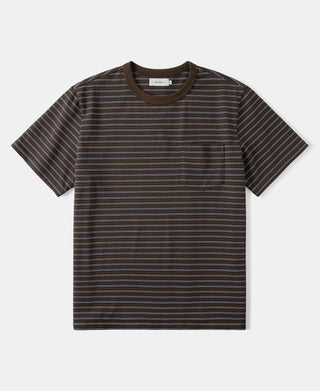 Heavyweight Cotton Striped Pocket T-Shirt in Coffee