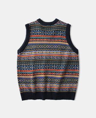 Fair Isle Wool Blend Knit Vest - Navy
