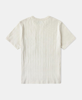 Oatmeal white ribbed cotton pocket T-shirt with crew neck and short sleeves