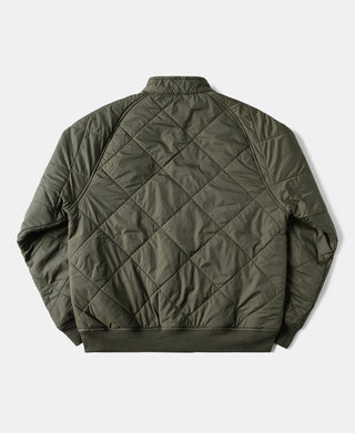 Reversible Diamond Quilted Stand-Collar Jacket - Olive